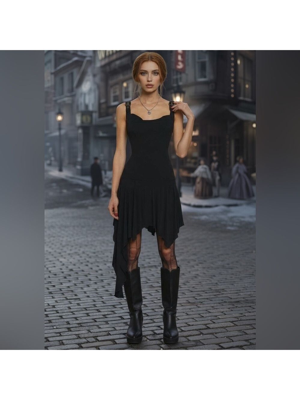 Widow Stubborn Love Mini Dress Black XXS NWT Gothic Handkerchief Hem - Picture 6 of 15